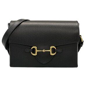 Auth GUCCI Horsebit 1955 732314 Black Leather - Shoulder Bag